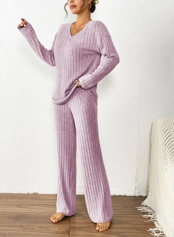 Take Two Lilac Women Textured Knit Top and Pyjama Set for Women | Best Price UAE